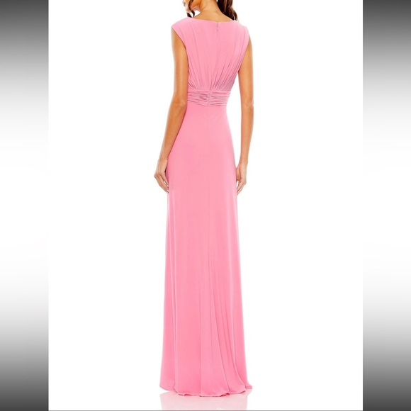 NWT Ieena Mac Duggal Sz 2 Candy Pink Jersey Sleeveless Side Ruched Slit Gown - Picture 2 of 15